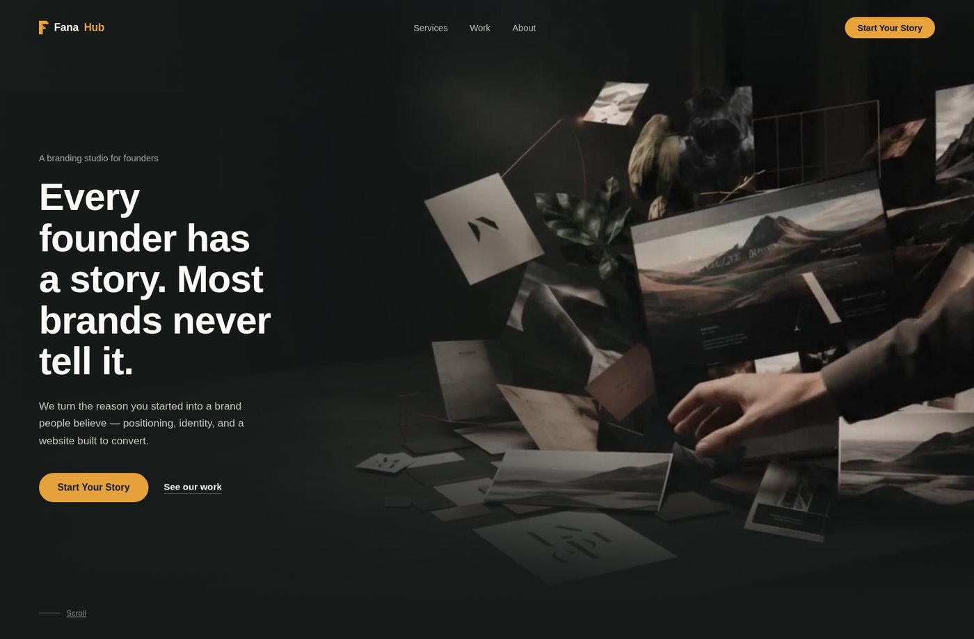 The Fana Hub homepage — hero headline and motion background